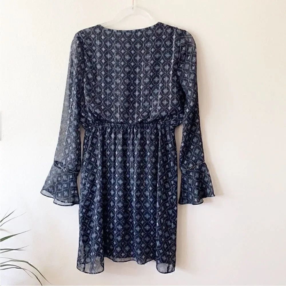 AQUA Button Down Pattern Long Sleeve Dress - Picture 9 of 12